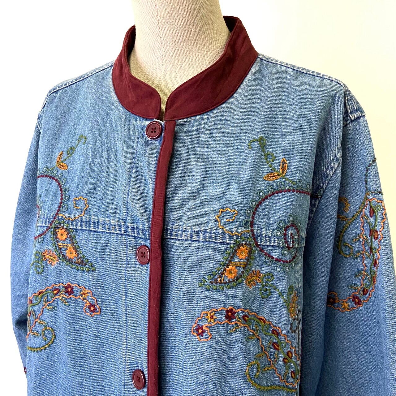 Denim＆Co 刺繍 スタンドカラー 花 デニムジャケット レディースL 古着【デニムジャケット】【CS2301-50】 | cave  古着屋【公式】古着通販サイト