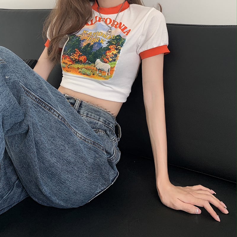 ショートスリムTシャツ サマークロップトップ トップス 大人ガーリー スウィート キュート カジュアル 夏物 モンロー77897466788