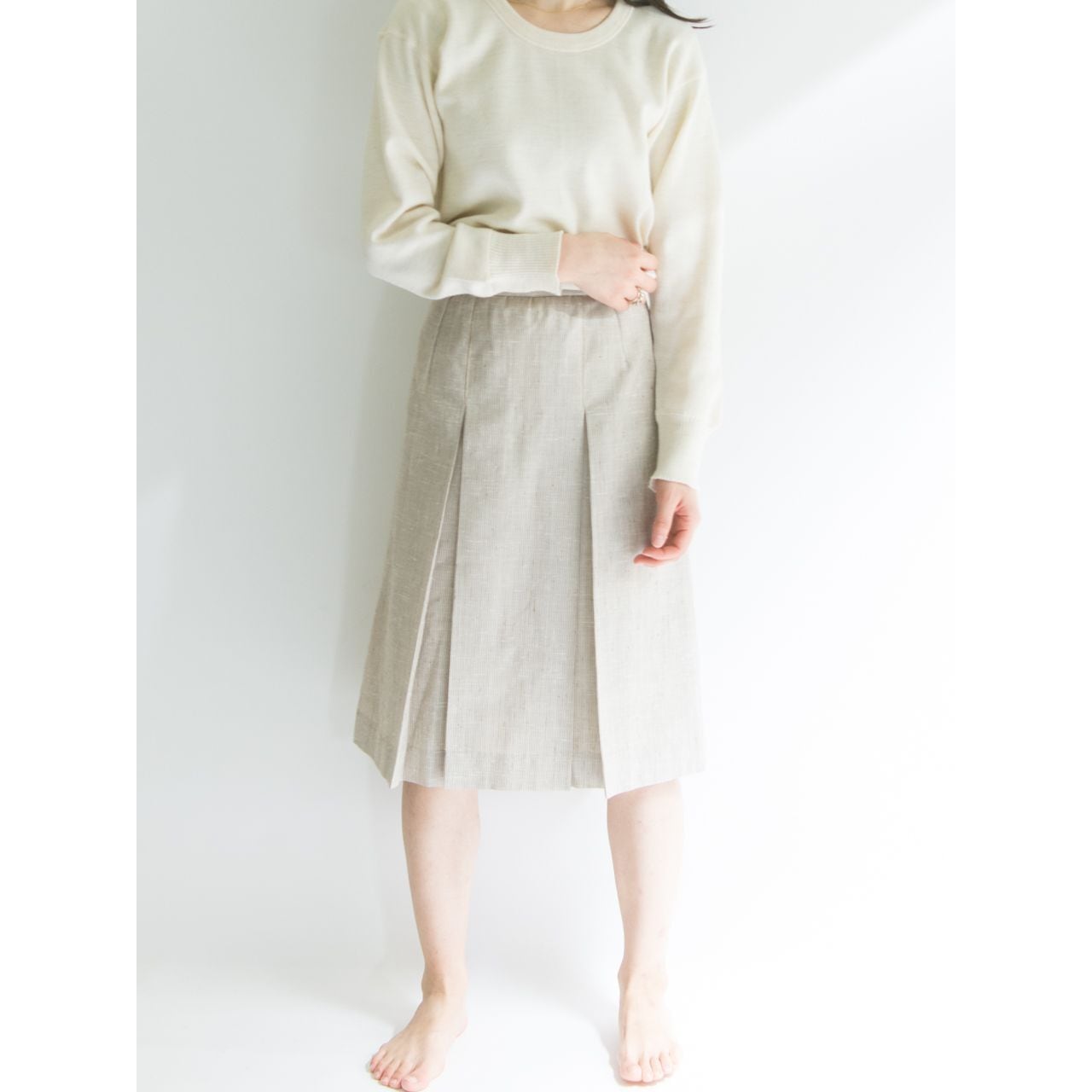 Made in Italy】Hand tailored pleated linen skirt（イタリア製