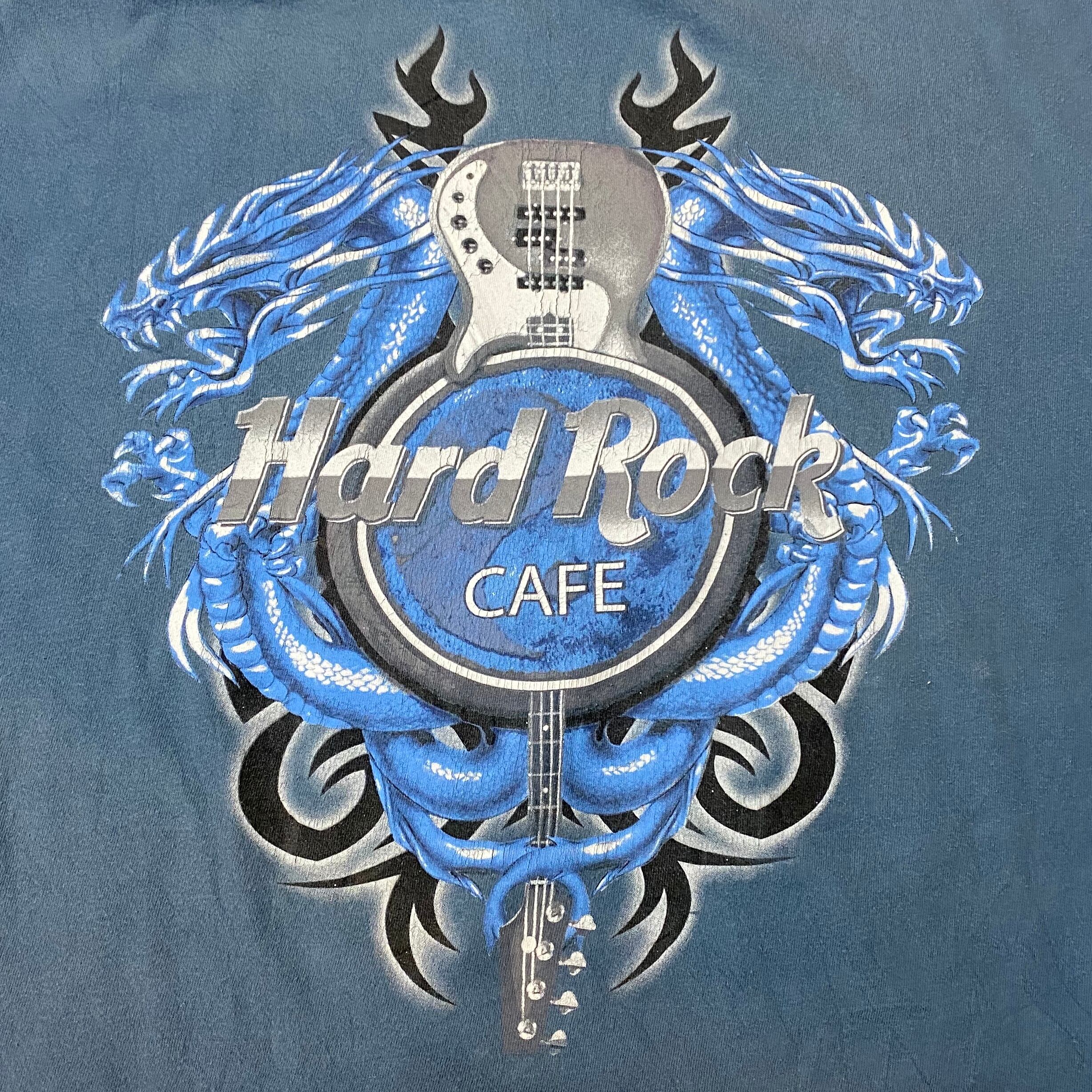 HARD ROCK CAFE LONDON blue gray color dragon×guitar print tee 