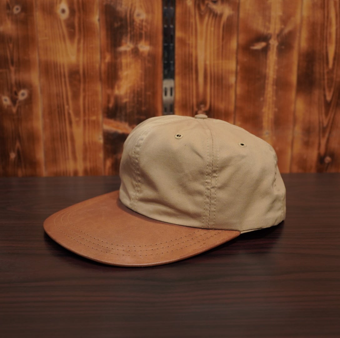 90s USA製 ralphlauren ロングビル つばレザー 無地 L/キャップ 帽子 ラルフローレン ヴィンテージ