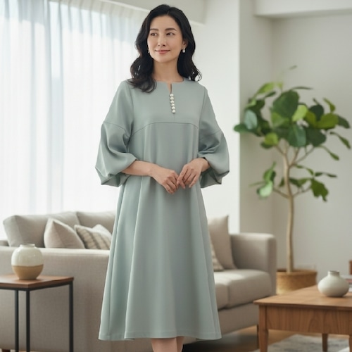 【トワレ toilette 新品】 ワンピース パフ袖 パール ロングワンピ 433-033 フリーサイズ ミント toilette 大人可愛い ミセス キレイメ 普段着 おしゃれ着 デイリーファッション 大人スタイル レディース アパレル 女性 30代 40代 50代 60代 洋服 婦人服 可愛い服