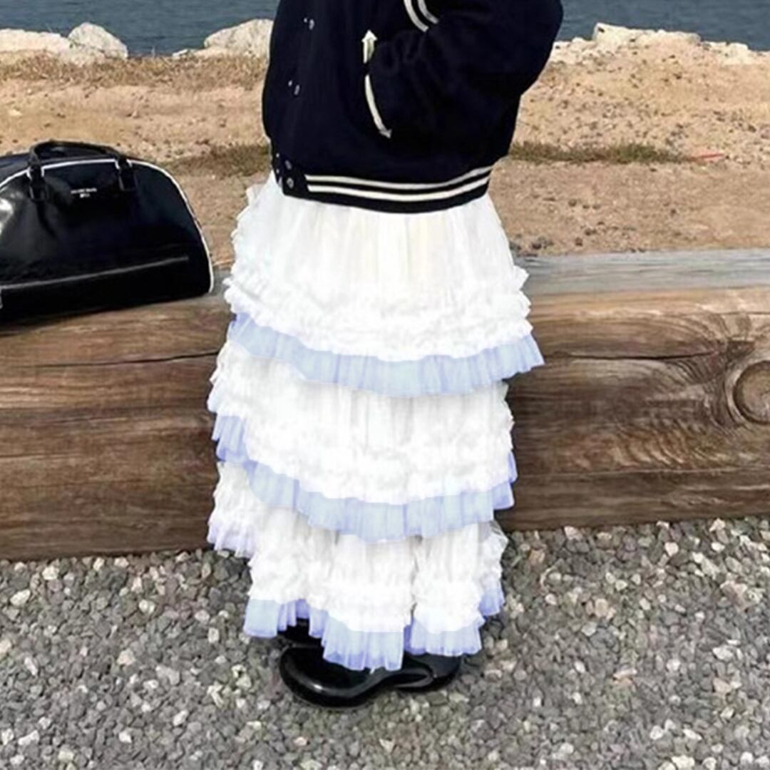 Blue Ruffled Mesh Cake Skirt (CF047)