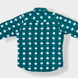 【QUIKSILVER】X-LARGE  ビッグサイズ フランネルシャツ ネルシャツ 長袖 ブロック チェック柄 カジュアルシャツ 刺繍ロゴ フラップポケット クイックシルバー グリーン系 US古着