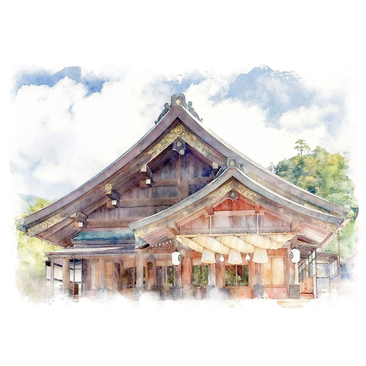 絵画(風景画) 日本 島根県 出雲大社拝殿 インテリアアート額付き