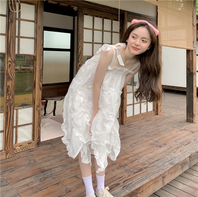 ホワイト、プリンセス風ワンピース　A0976