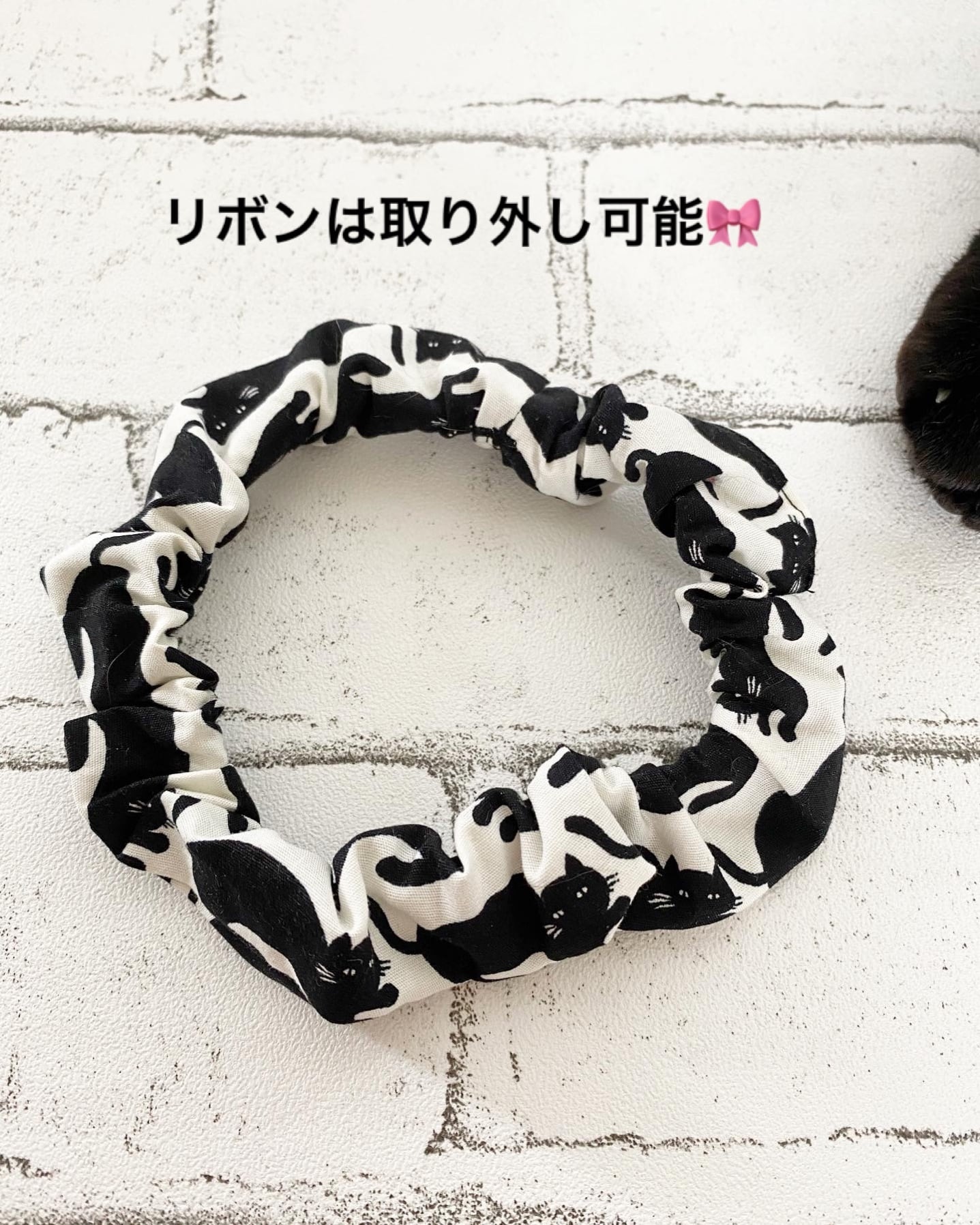 オプション取り外し可能リボン紹介ページ☆縫い付け迷子札 シュシュ猫