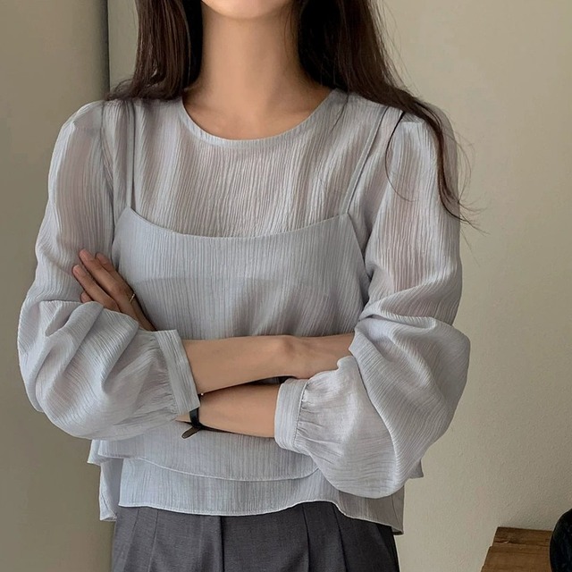 Sheer pullover & camisole set A1739