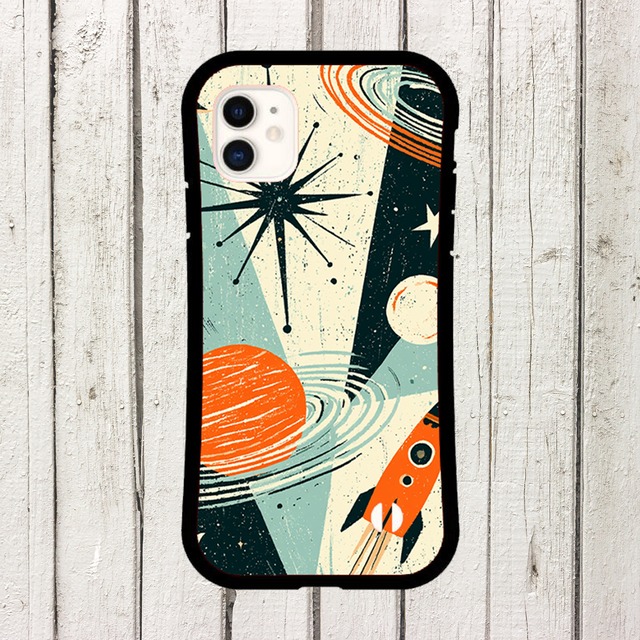 受注生産 iPhoneケース ロケットと惑星の水色宇宙｜スペースエイジ RFSP011B