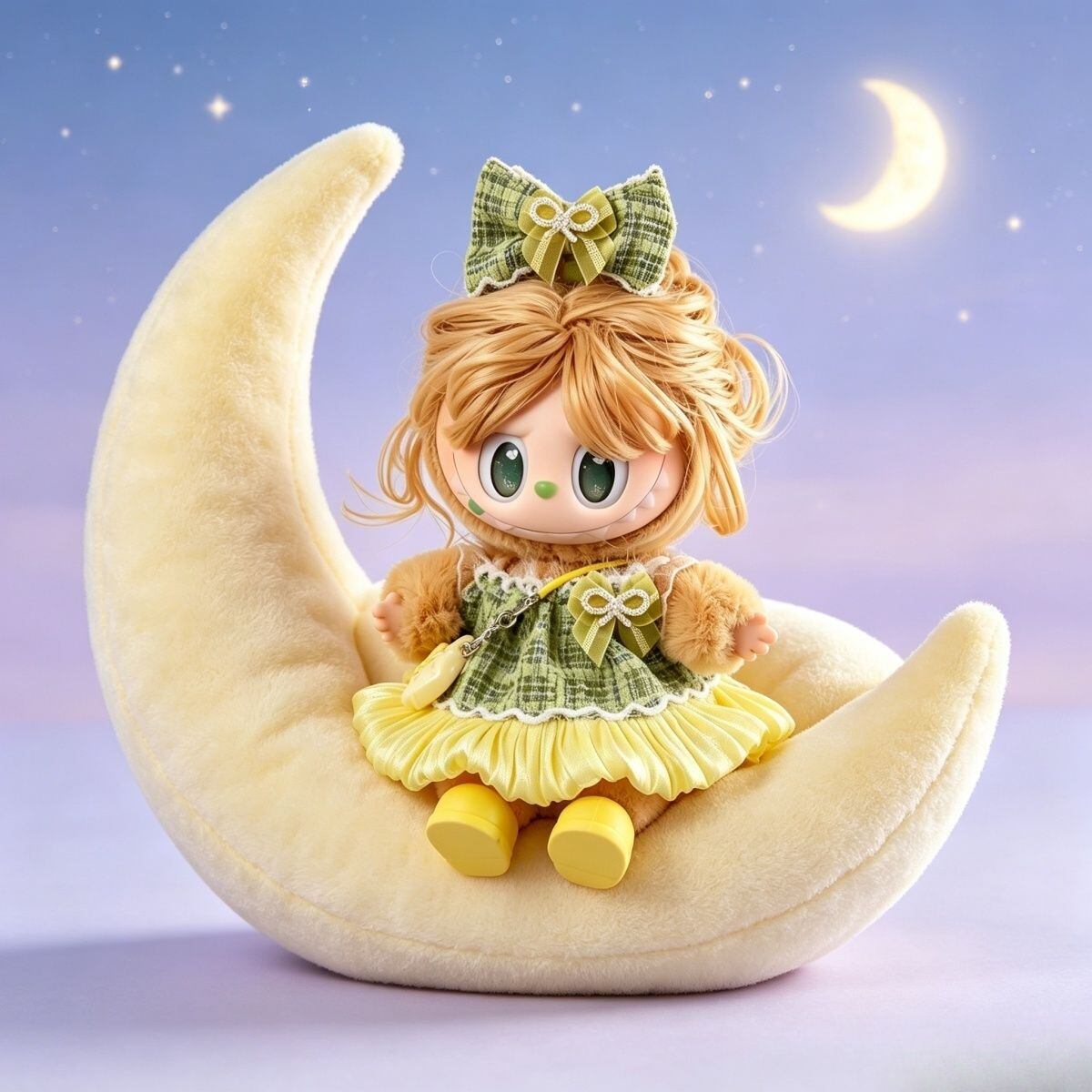 Labubu 1～3代用 チェック柄ワンピース+ ヘアアクセサリー+チャーム+靴