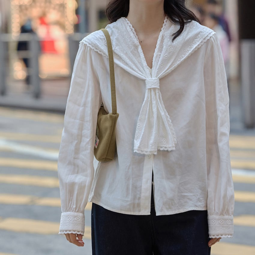 lace design collar shirt J00123