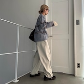 チェック柄スキッパーモヘアタッチknit/ペールブルー