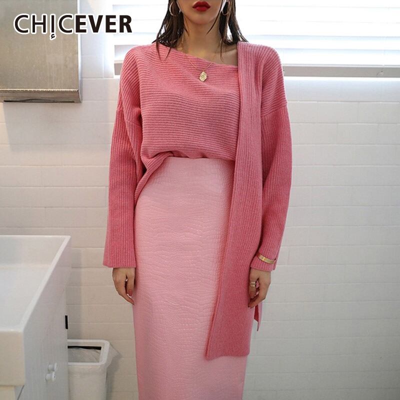CHICEVERシックなスタイルの非対称ニットセーター女性サイドスプリットルーズプルオーバーロングセーター2020秋 オータム 秋物 6base572288092318