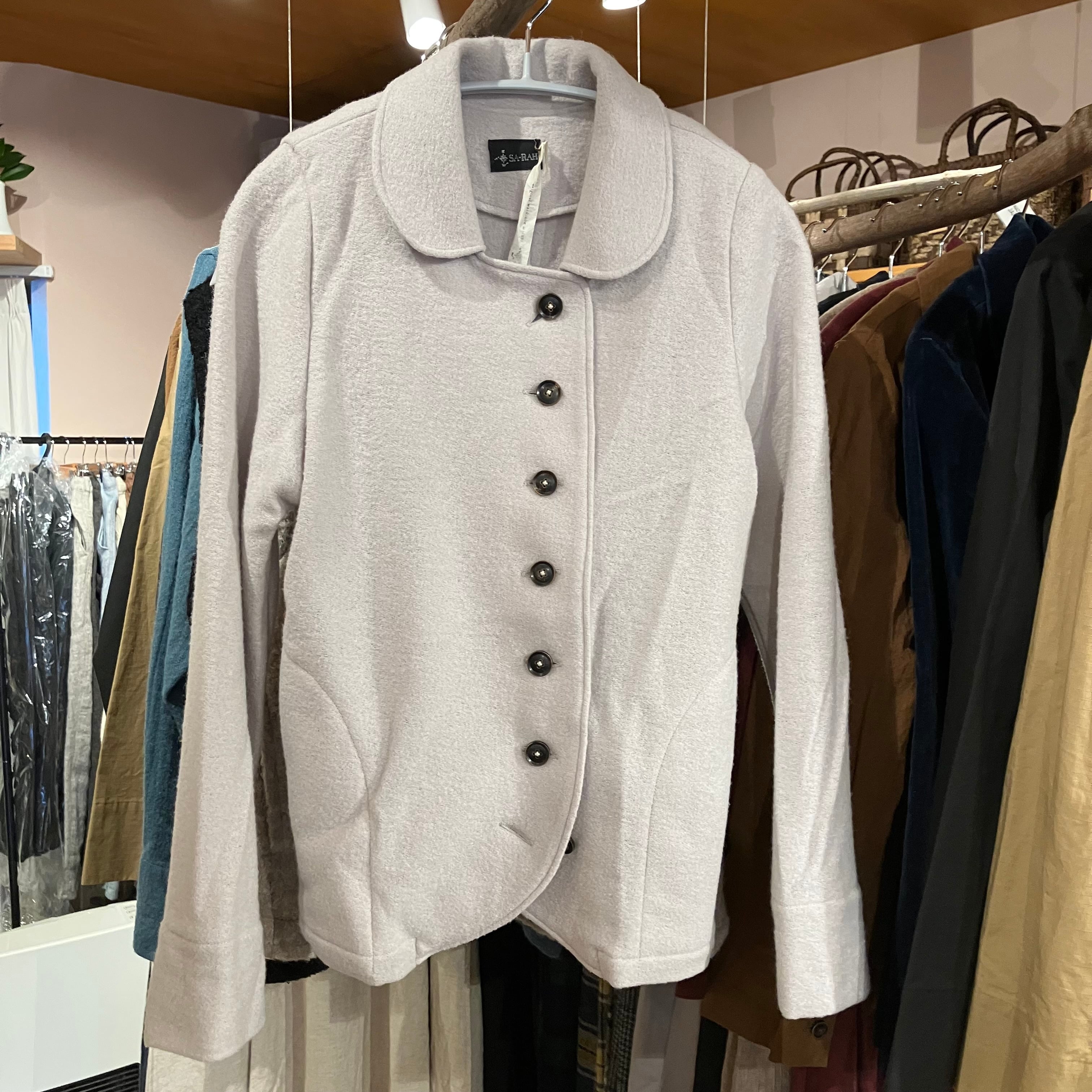 ラウンドカーディガンジャケット ウールコットンエクリュホワイト Sa-Rah