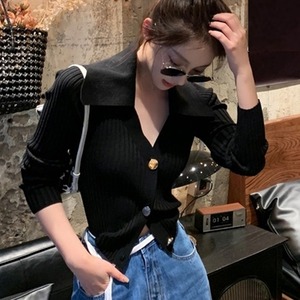 折り襟 リブニット カーディガン レディース 春秋冬 羽織り トップス 韓国 きれいめ おしゃれ かわいい 大人 カジュアル ニット オフィス ビジネス 大人可愛い 大人女子