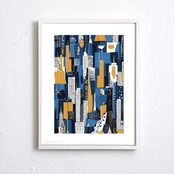 Abstract NYC|ニューヨークのエネルギーを抽象的に描いたモダンアートポスター|ビル街のリズムが映える都会的インテリアA4ポスター
