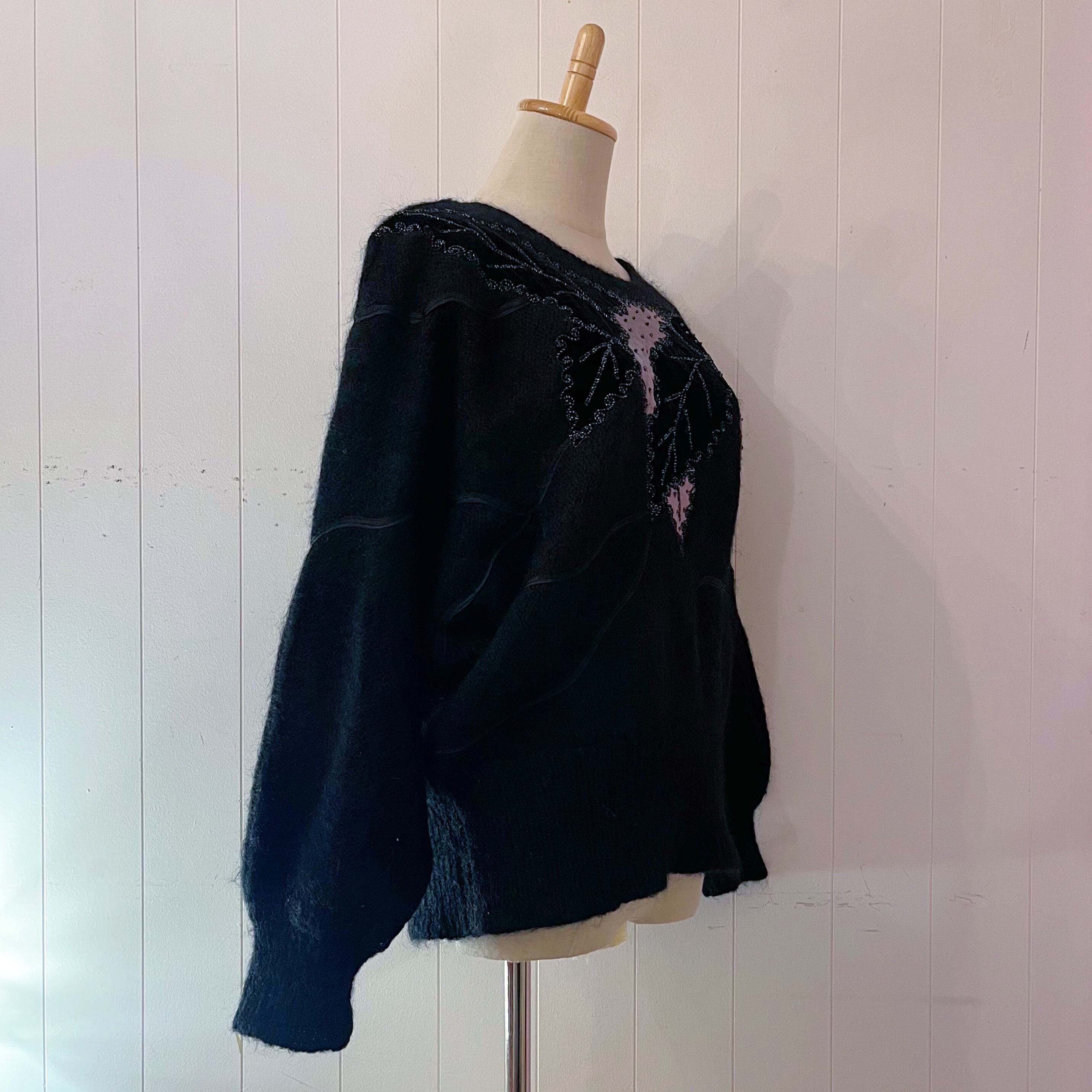 beads flower black dolman sweater