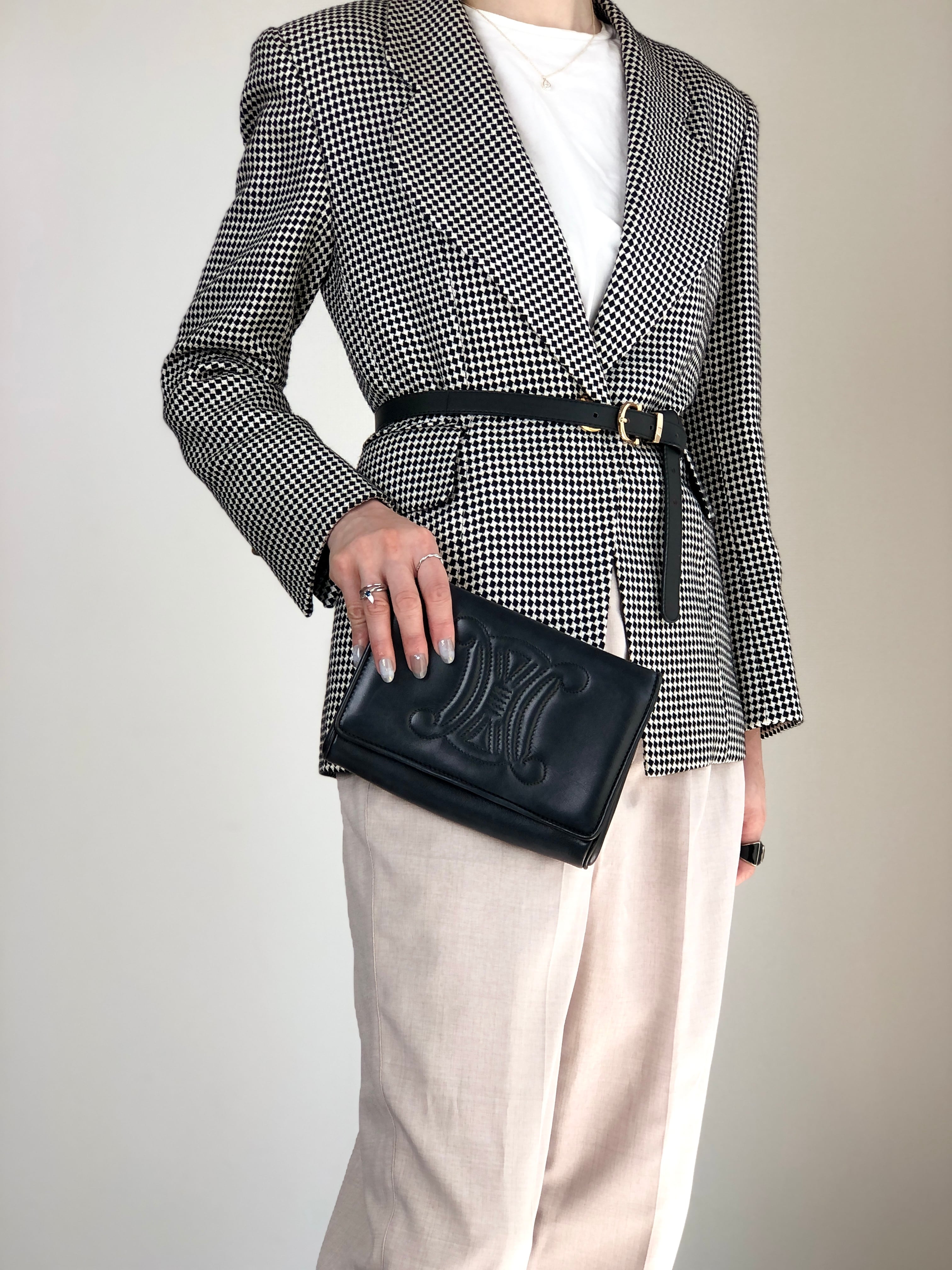 CELINE セリーヌ ショルダーバッグ ブラック ブラゾン ステッチ レザー チェーン vintage ヴィンテージ オールド yfpji2