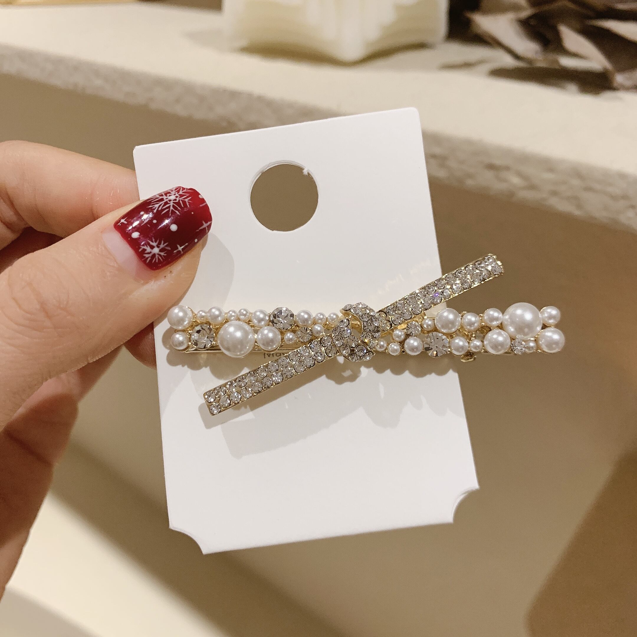 ☆KOREA クロスヘアピン ハートパールサイドアクセサリー 真珠