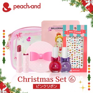 【クリスマスset6】5+2点set★UVパクト(ピンクリボン)+ネイル2色選択+リップカラースティック+ネイルステッカー + オリジナルポーチセット クリスマス限定ラッピング付き