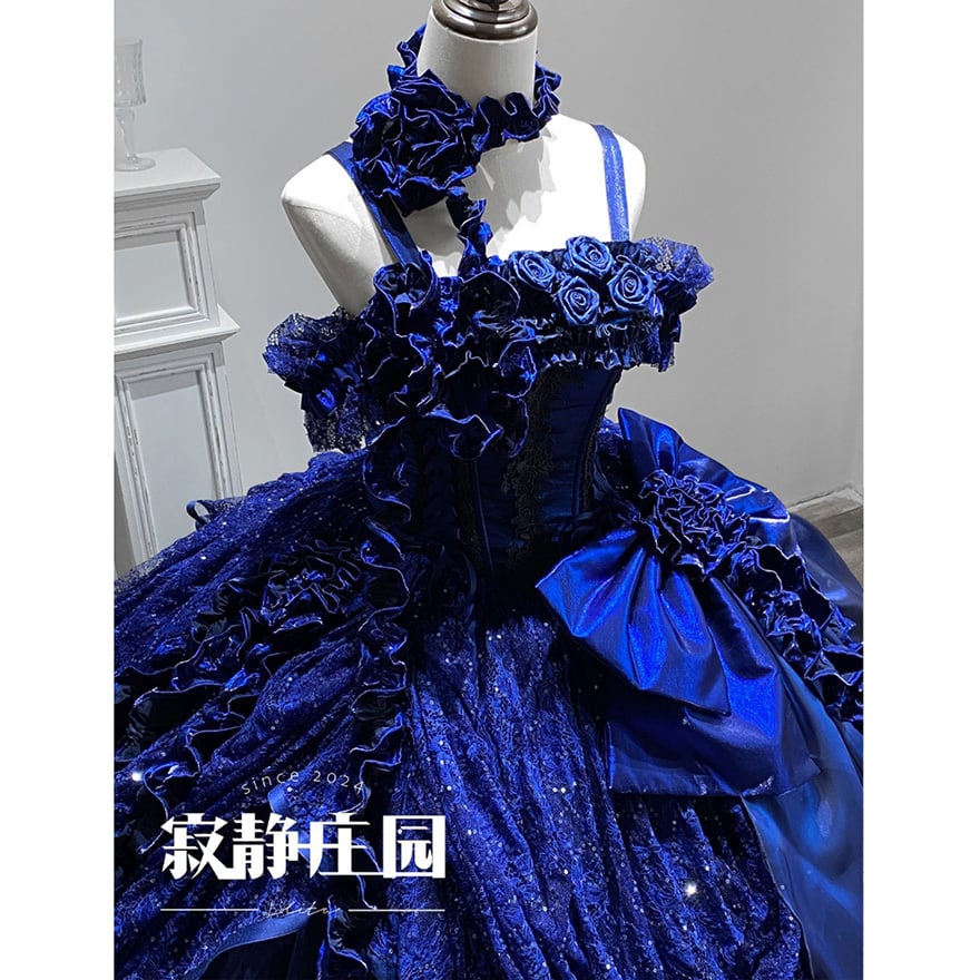 大人ゴシック セットアップ 青薔薇×夜蝶ドレス 姫袖シャツ×JSK｜WithU