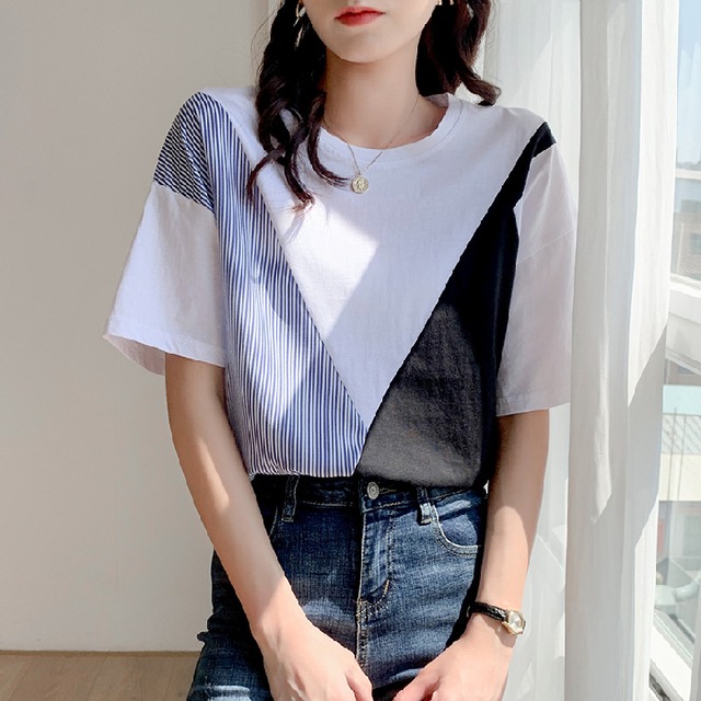 トップス Tシャツ 白シャツ 白トップス 袖あり 半袖 Uネック 綿 コットン 快適 着心地 かわいい 大人可愛い シンプル カジュアル 大人 おしゃれ お洒落 かっこいい レトロ 大人女子 こなれ感 ラフ ラブリー キュート ルーズ 個性的 クール シック フェミニン 柄 ストライプ レディース デート お出かけ 女子会 休日 旅行 海 プール ビーチ 着回し 普段使い オルチャン ファッション コーデ スタイル 楽ちん モテ M L XL ゆったり ゆる 白 ホワイト