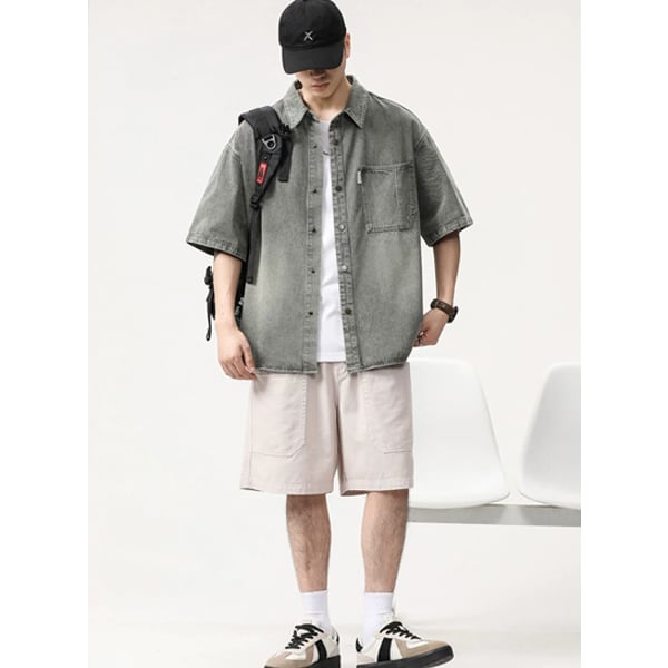 Front pocket design denim shirt P704