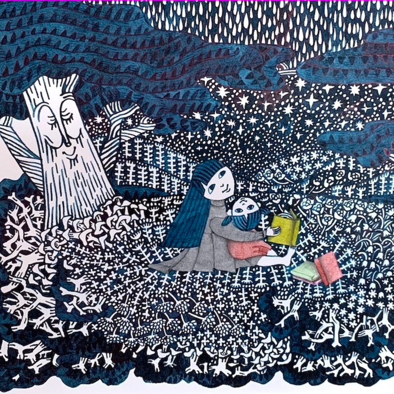 細川理衣 ガラスペン画 「あまやどり」