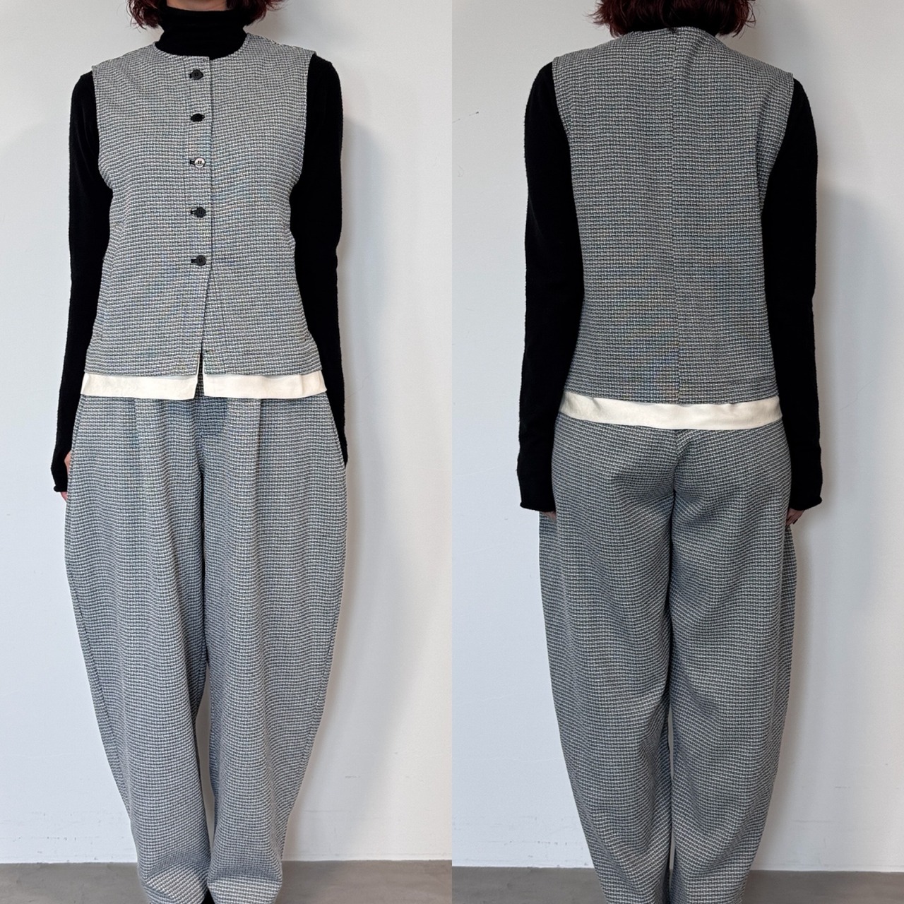 MIXツイードノースリvest/グレー