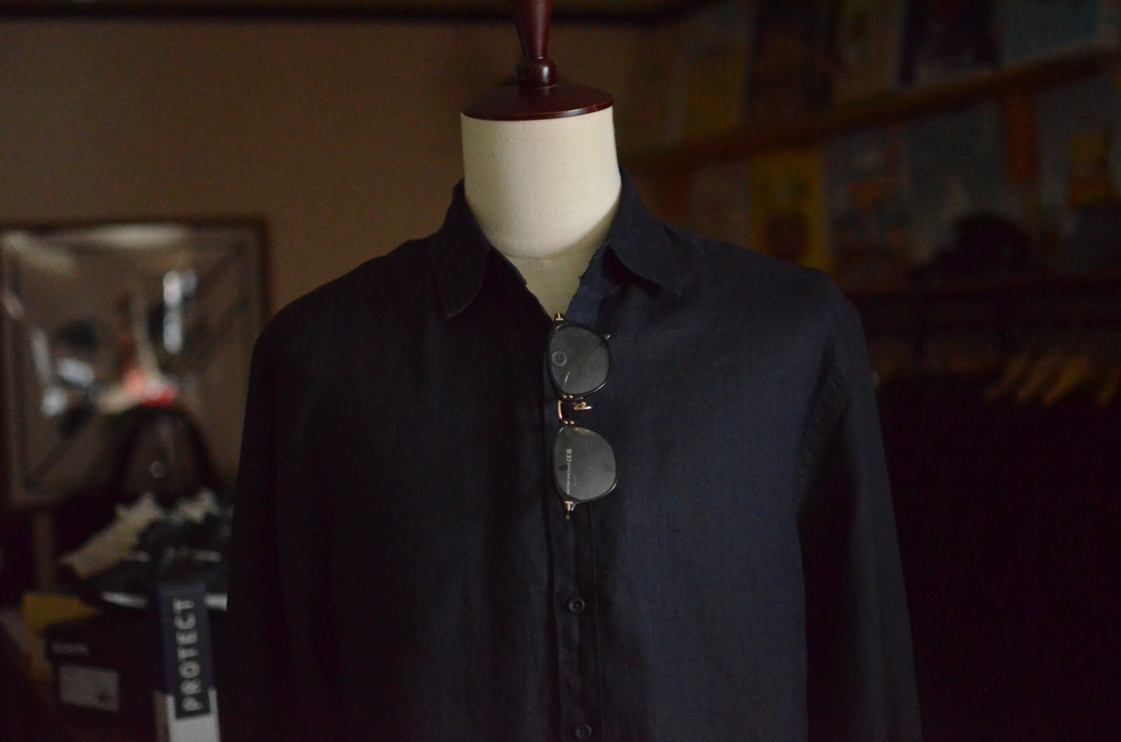 ★★★リネン長袖シャツ(NAVY) プレゼント付き