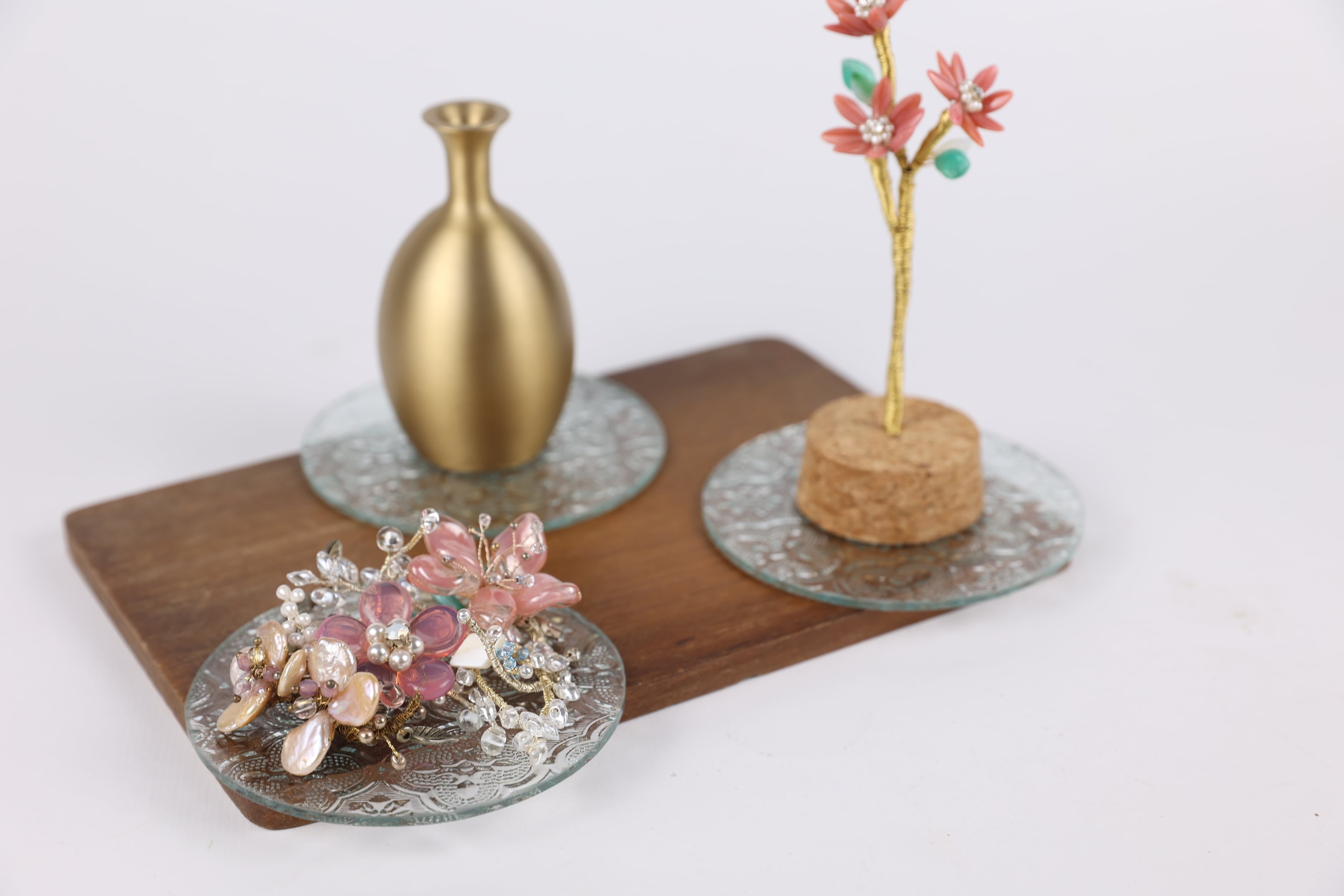 HANDS」台湾職人手作り・海棠花ガラスコースター（海棠花玻璃杯墊）（1