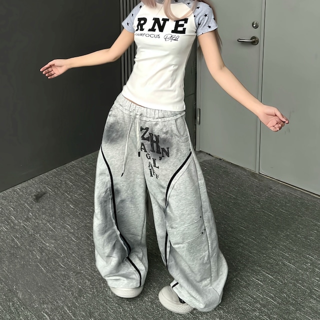 パイピングボリュームカーブスウェットパンツ 2col R02695