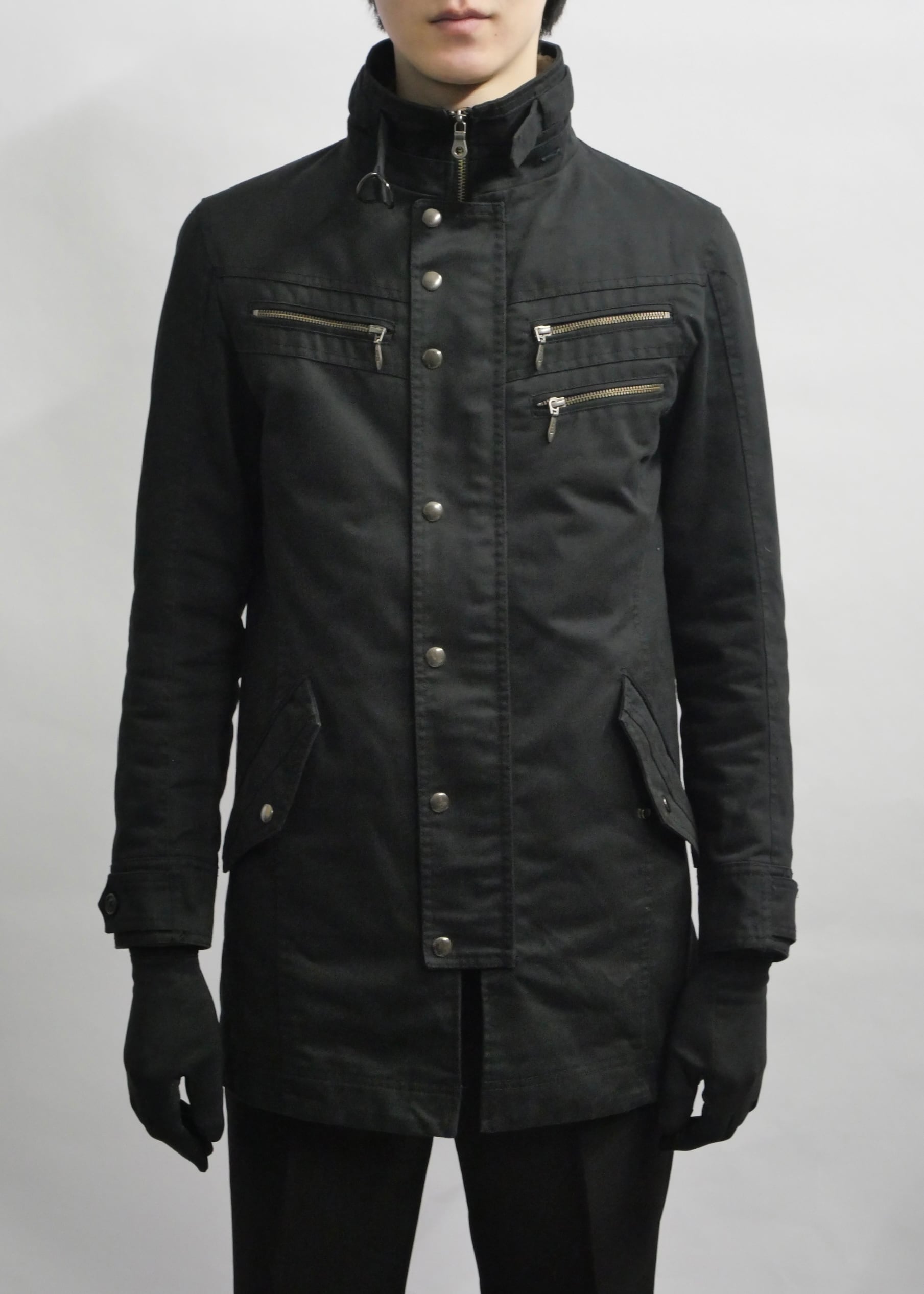 boa collar multi zip middle coat