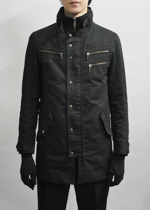 boa collar multi zip middle coat