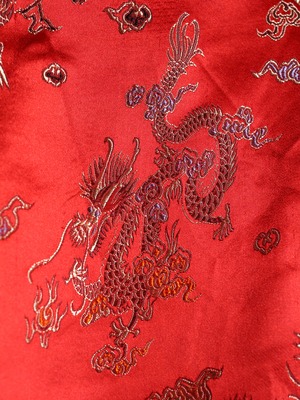 "龍" full pattern glossy fabric special open collar s/s shirt