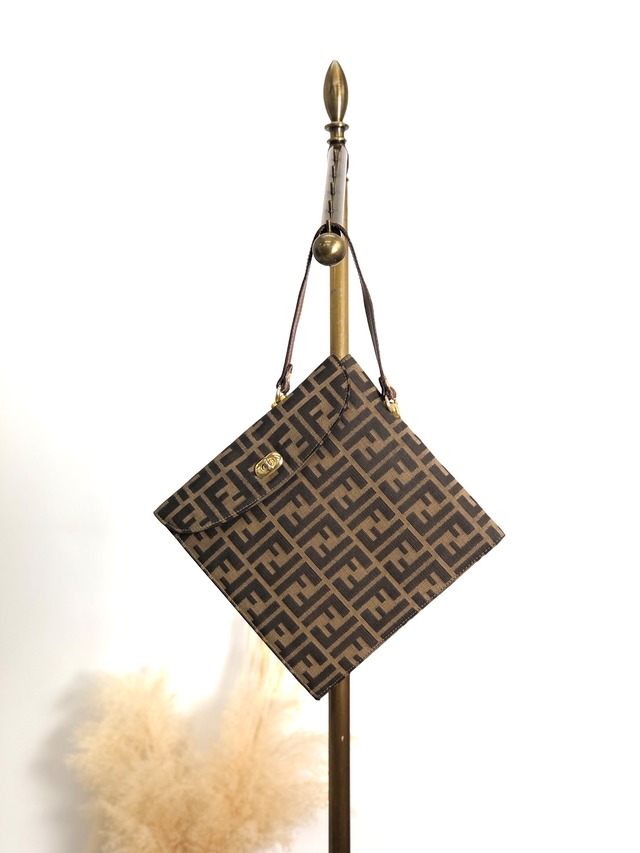 FENDI フェンディ ズッカ ハンドバッグ ブラウン ロック ジャガード 2way バニティバッグ vintage ヴィンテージ オールド zxeb84