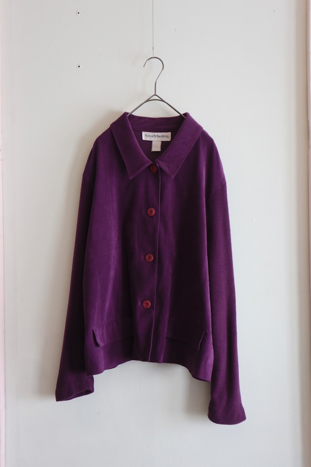 faux suède × rib knit shirt jacket