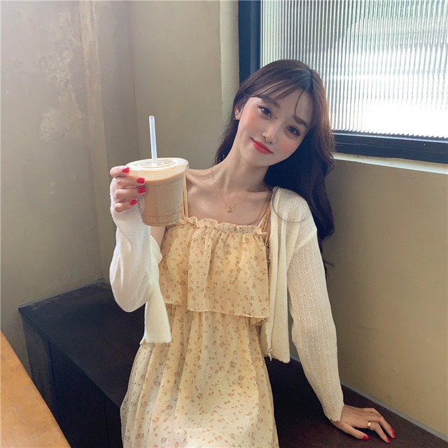【韓国通販 dgo】カーディガン＋ワンピース ドレス 2ピース トレンド 女性 夏 2020年（A1861）