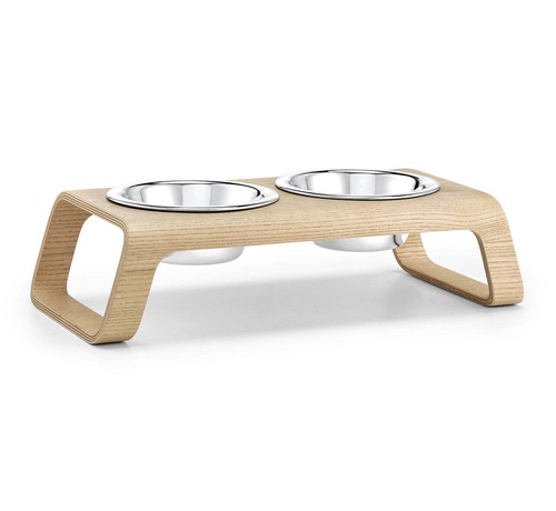 MiaCara Desco- Dog Feeder, Ash Natural, stainless steel M