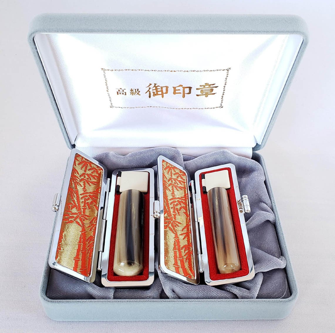 2本セット黒水牛蒔絵 （富士山と桜） [実印15㎜/銀行印12㎜] 化粧