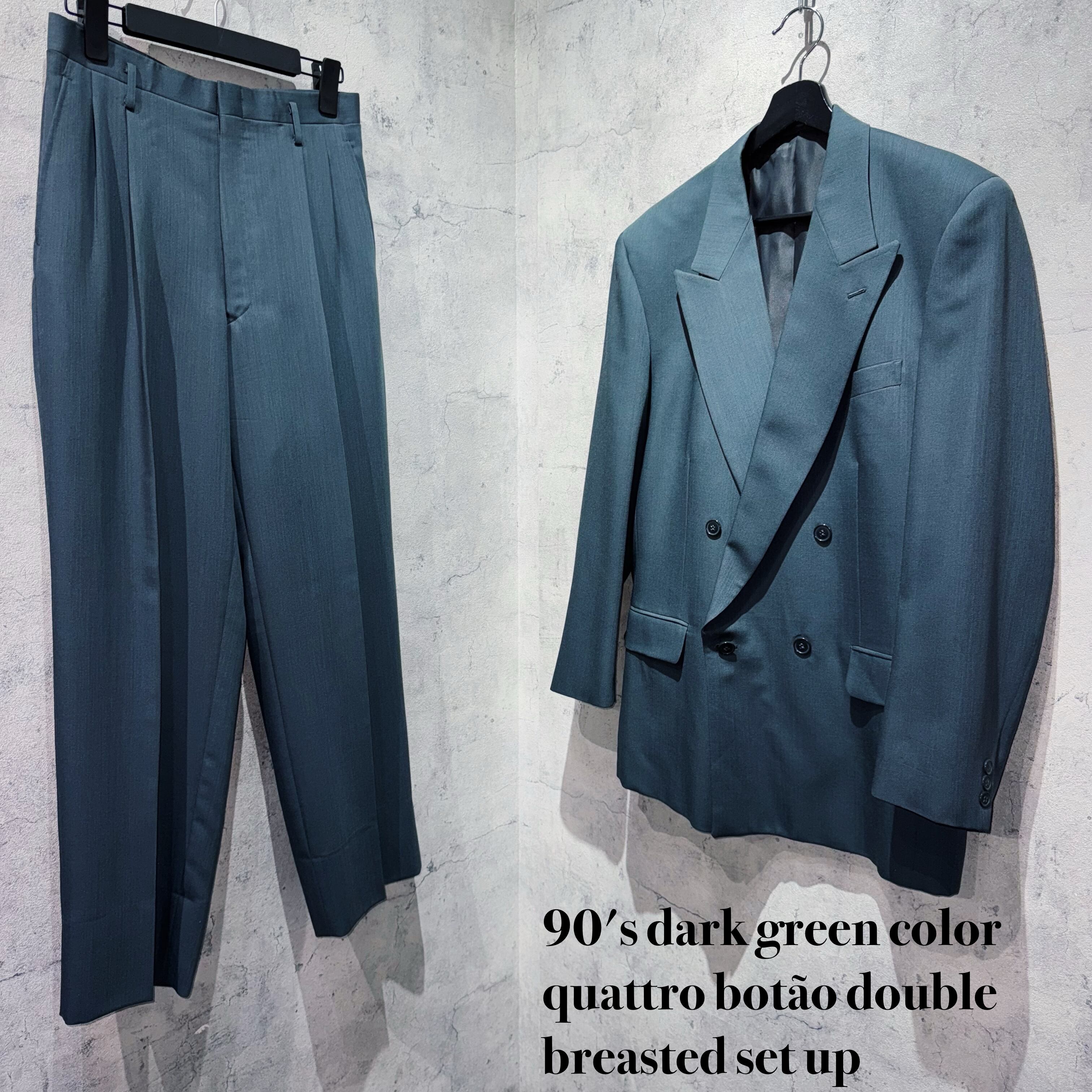 90's dark green color quattro botão double breasted set up