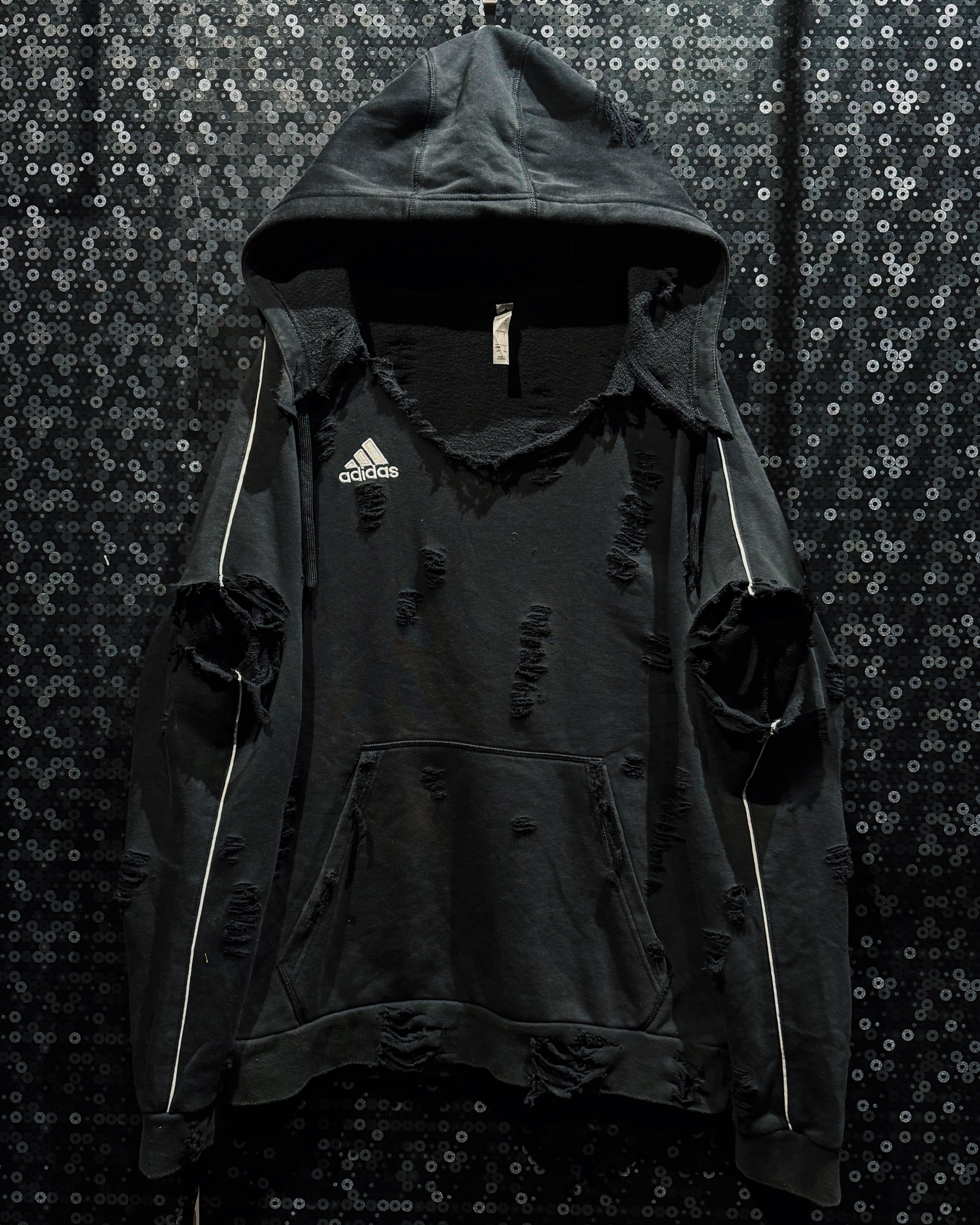 【ÆIEM】original “re:make” boro “adidas” performance logo heavy destruction layered hoodie