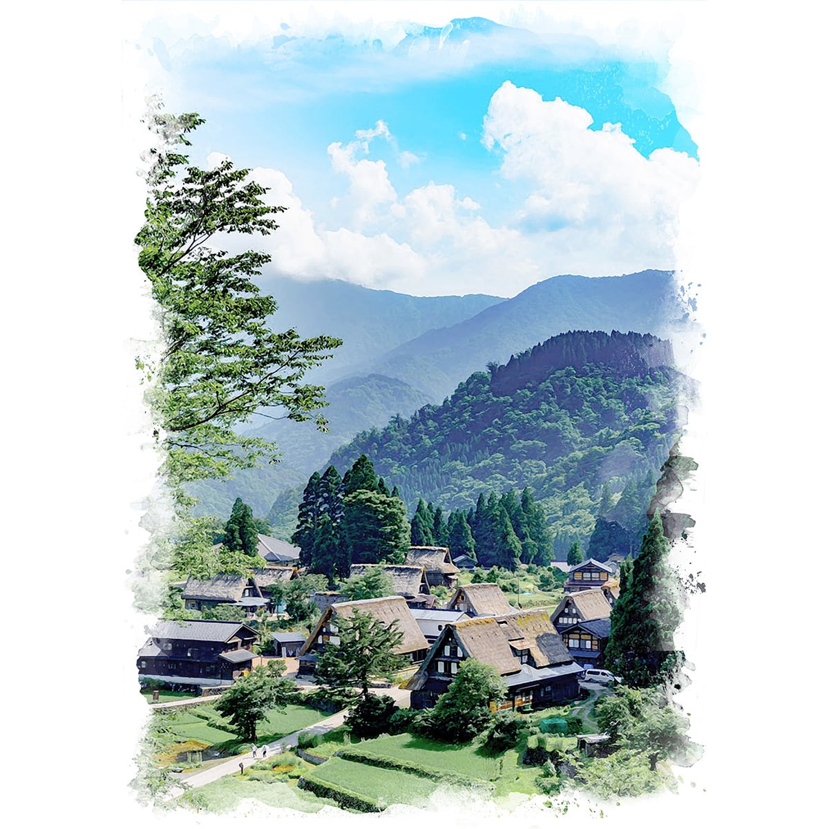 絵画 日本 富山県 五箇山相倉合掌造り集落の初夏 風景画 インテリア 