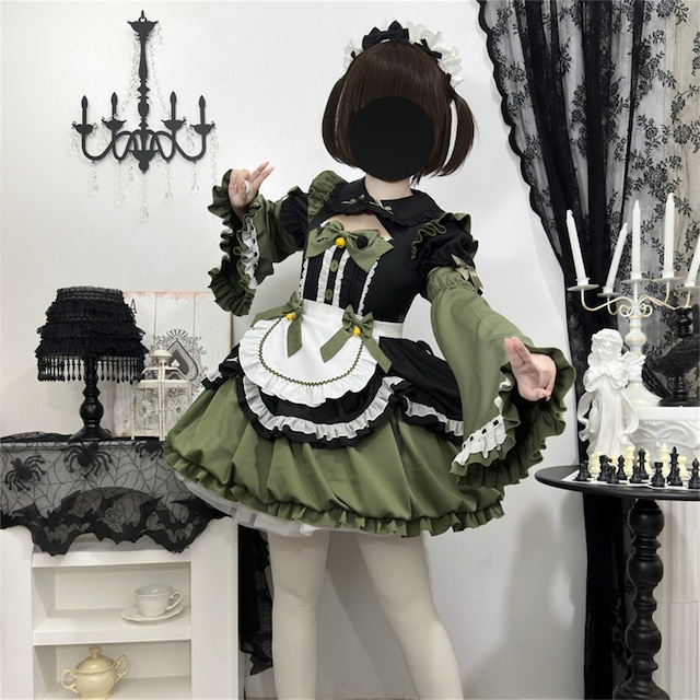 2024新作✿ 3点セット Lolita 5色 可愛い メイド服 S M L ロリータ 撞色 ワンピース セットアップ85001575