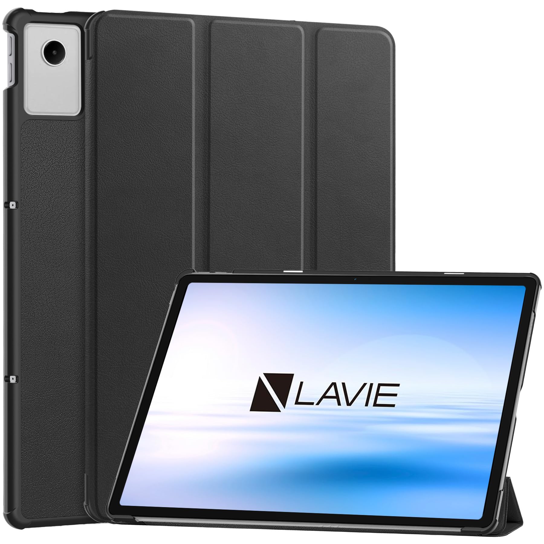 For NEC LAVIE Tab T1(PC-TAB1201)/NEC LAVIE Tab T12(PC-TAB12Q01) ケース 12.1インチ 【HASADEDE】 オートスリープ機能付き 三つ折スタンド 角度調整 上質PUレザー キズ防止 タッチペン収納機能 磁気吸着機能付き 耐衝撃 全面保護 カバー ケース (ブラック)