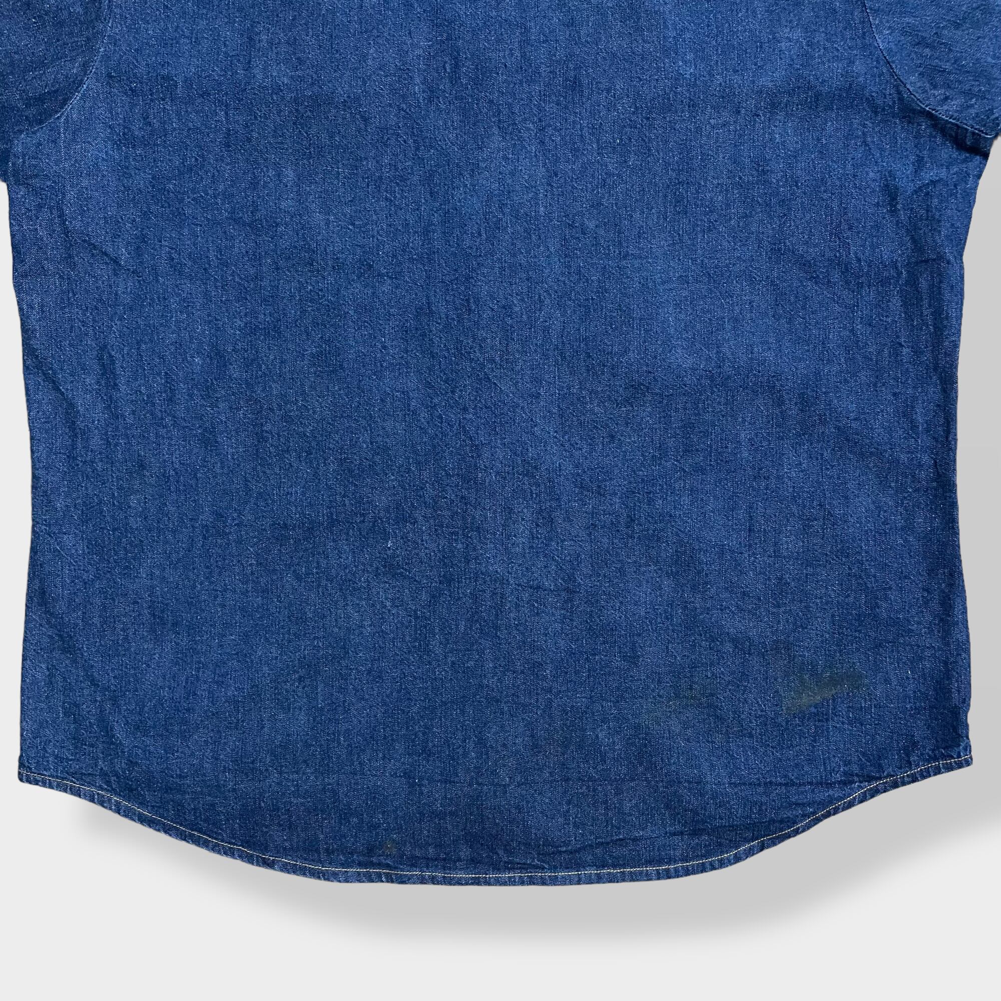 unifirst】デニムシャツ 企業系 刺繍ロゴ 長袖フラップポケット