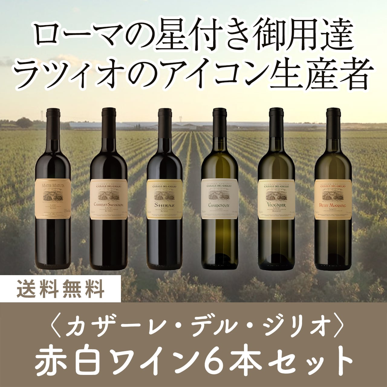 ローマの星付き御用達!カザーレ・デル・ジリオ赤白ミックスワイン6本セット〈30%OFF&送料無料〉(B706076)