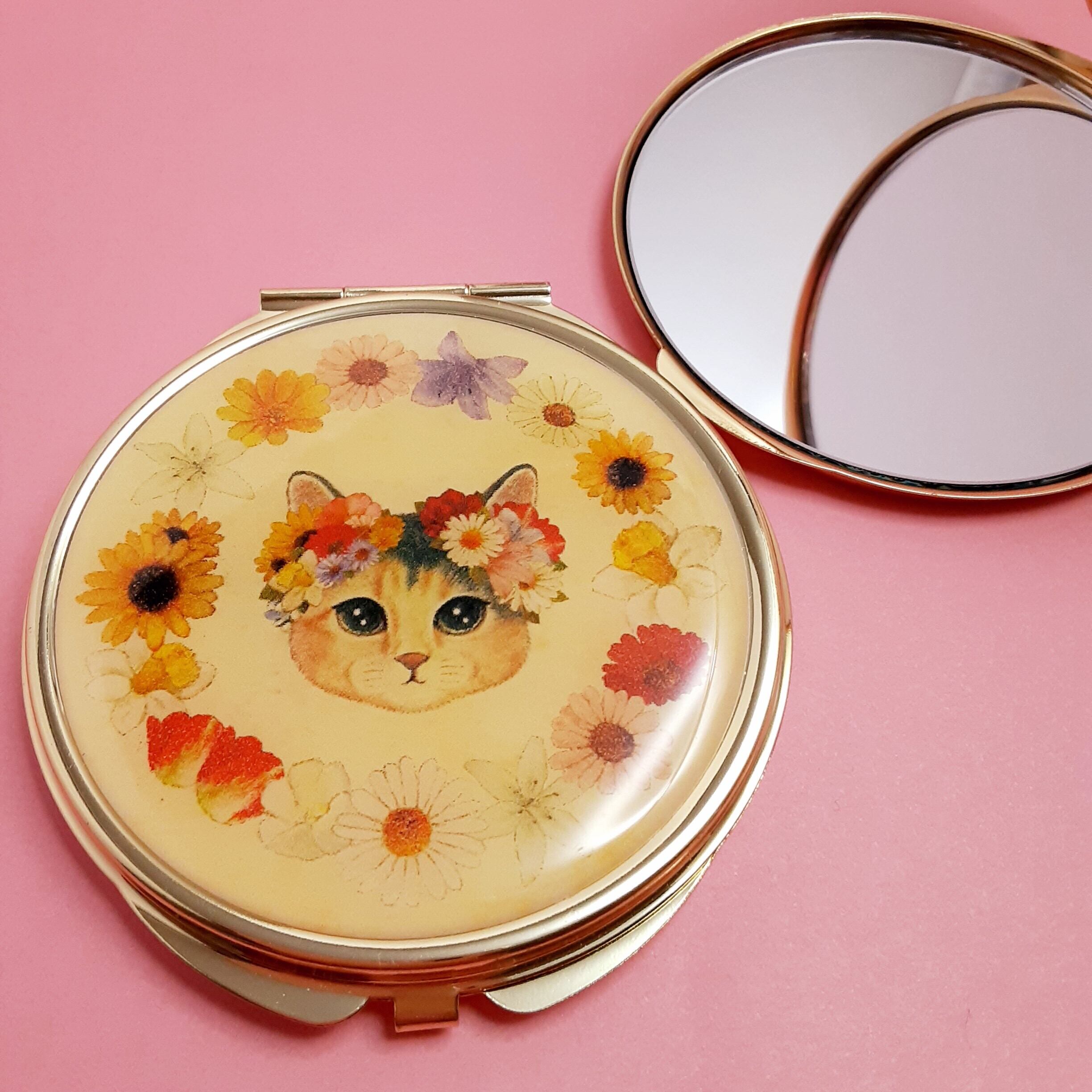 コンパクトミラー ねこ「fleurs&chats〜flower〜」猫 花 可愛い 