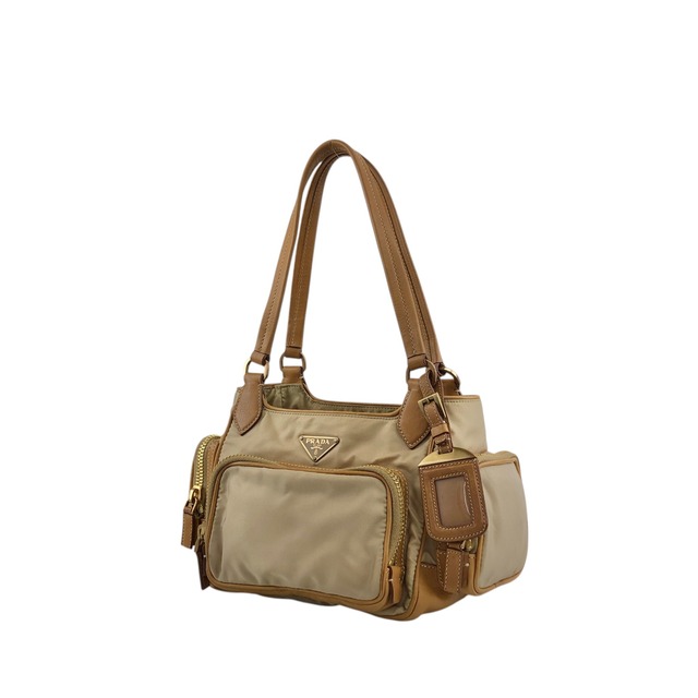 PRADA プラダ ハンドバッグ ベージュ トライアングルロゴ ナイロン サイドポケット vintage ヴィンテージ オールド a35ftn