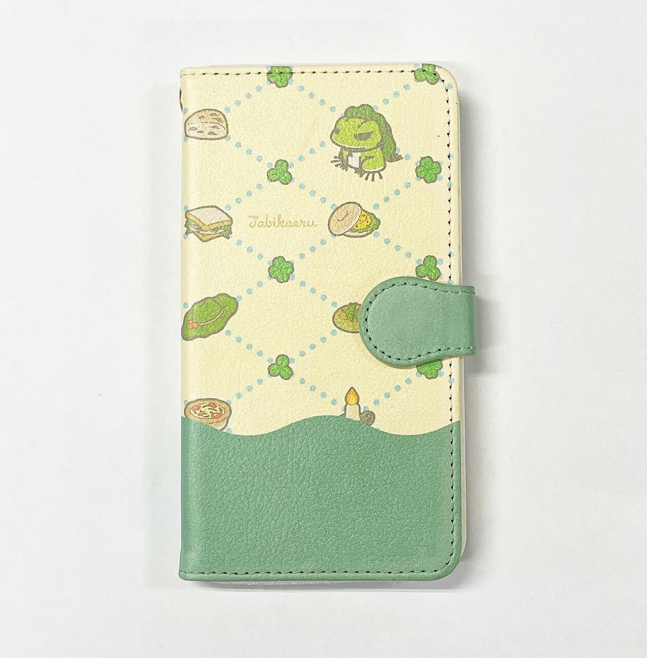 【iPhone 13】【旅かえる(グリーン)】手帳型ベルト付きスマートフォンケース